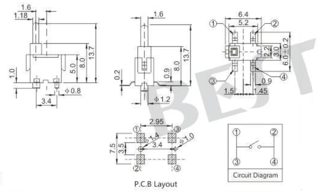微動開關TC-0030C參考圖紙 微動開關TC-0030C參考圖紙